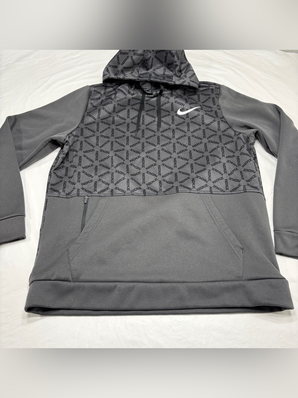 Nike Therma Fit Dark Grey/Black All Over Print Fleece Hoodie Sweatshirt Men’s L